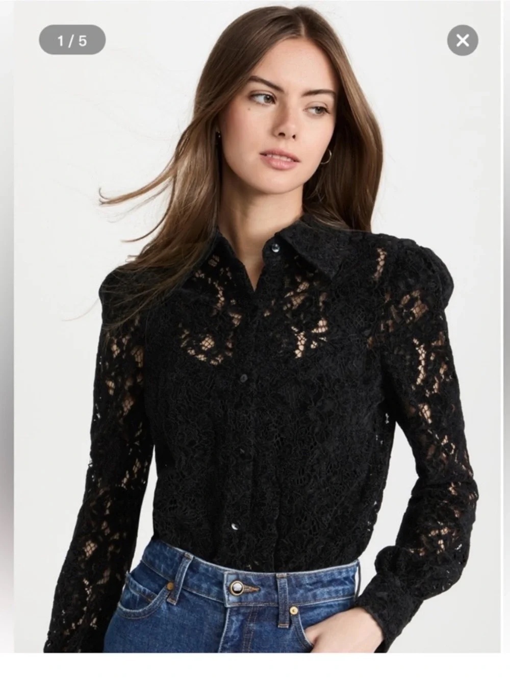 L’Agence Anita Lace Button Up Blouse Black Large